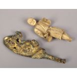 An antique Chinese gilt bronze belt hook and a Japanese Meiji period ivory figure (AF).