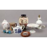 A collection of ceramics to include prattware lid, Dresden, oriental vase etc.