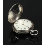 A silver cased full hunter pocket watch with verge escapement, assayed London 1757.