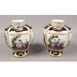 A pair of hand painted Dresden jars decorated with courting couple scenes.