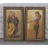 A pair of ornate framed continental oil on board paintings, signed verso indistinct, one a bull