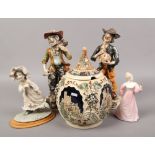 A group lot of ceramics to include Capodimonte figures, Coalport lady figure, German soup tureen