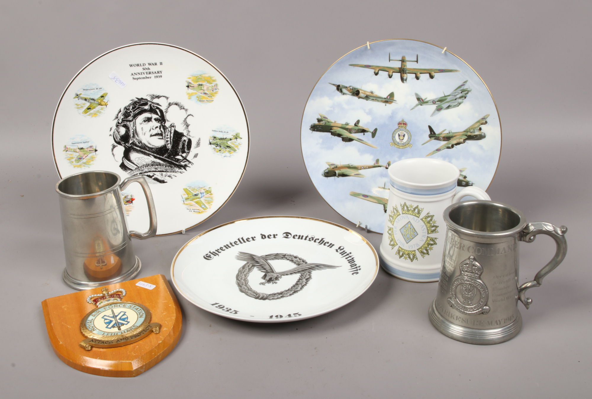 An English pewter tankard commemorating World War II Bomber Command and other RAF and Luftwaffe