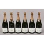 Six bottles Pol Roger 1993 vintage Brut Champagne.