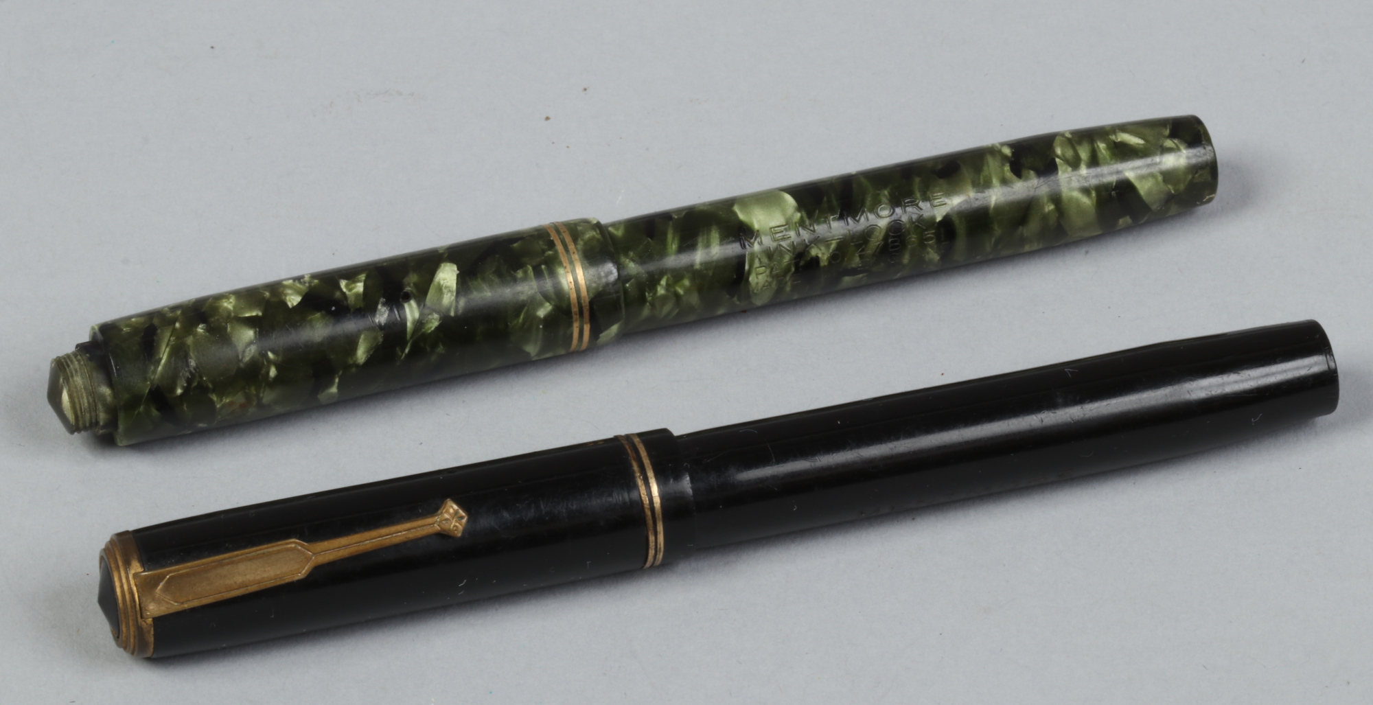 Two Mentmore 14ct gold fountain pens both pat numbers 478651.