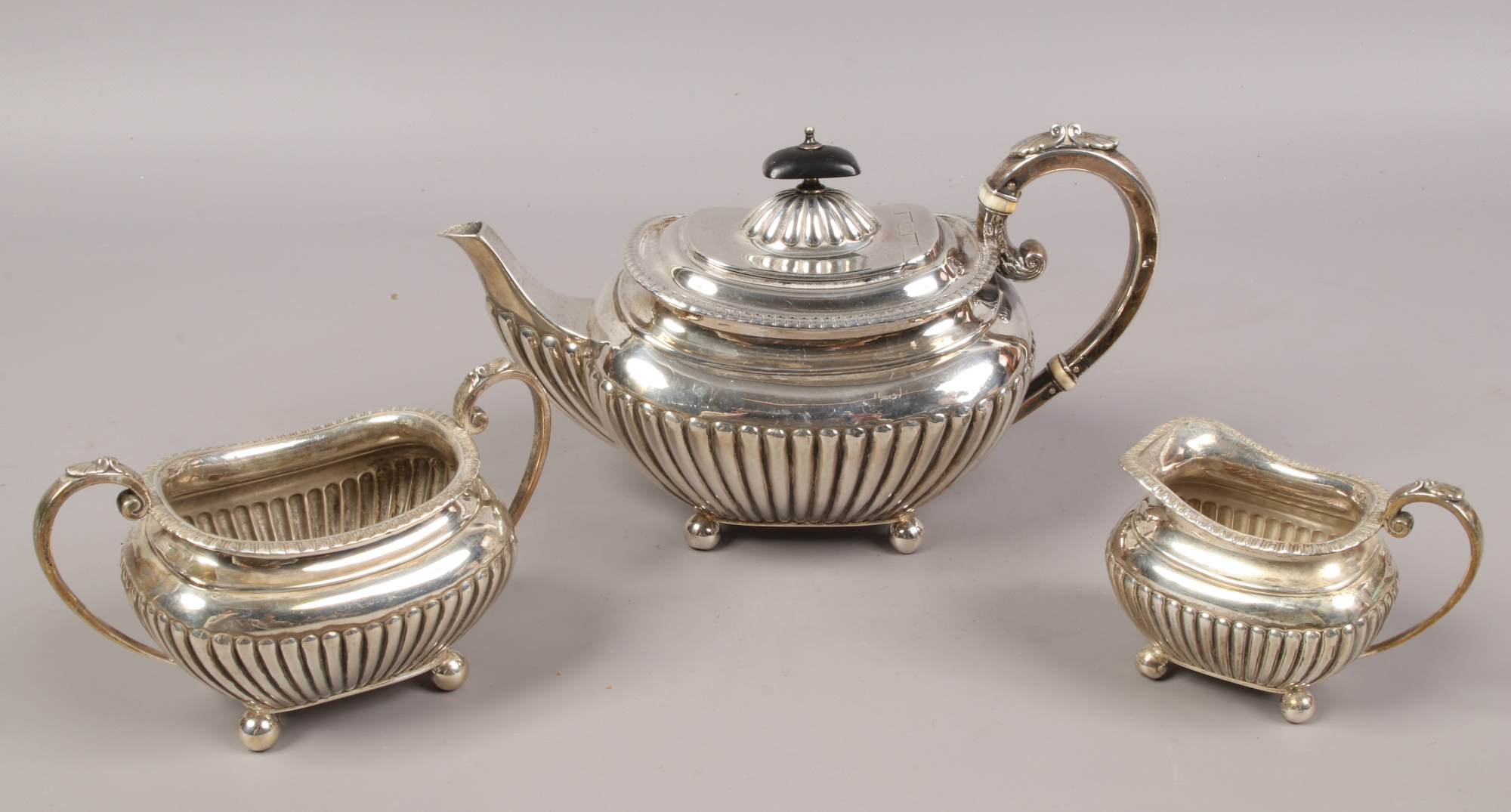 A Victorian silver three part tea set, assayed Sheffield 1898 by James Dixon & Sons Ltd, gross