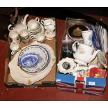 Two boxes of miscellaneous including Wedgwood, Spode, vintage teawares, silver plate, ornaments