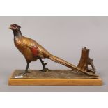 A mid 20th century cold painted spelter pheasant table lighter.Condition report intended as a