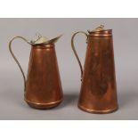 Two Benson's Arts and Crafts patent brass and copper thermos jugs.