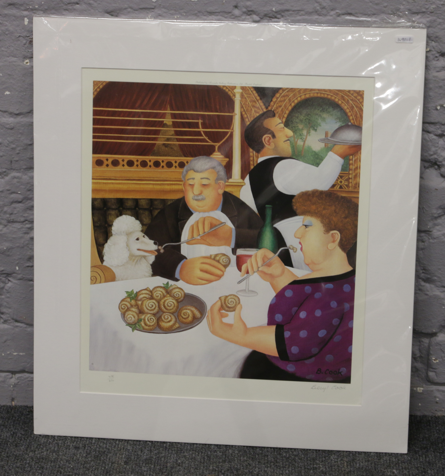 A limited edition Beryl Cook print, Dining in Paris, signed in pencil 478/650 51 x 44cm with C.O.A