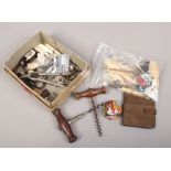 A quantity of mostly vintage and antique collectables including carved bone and wood sewing