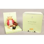 A boxed Steiff mohair Mr Jeremy Fisher soft toy.