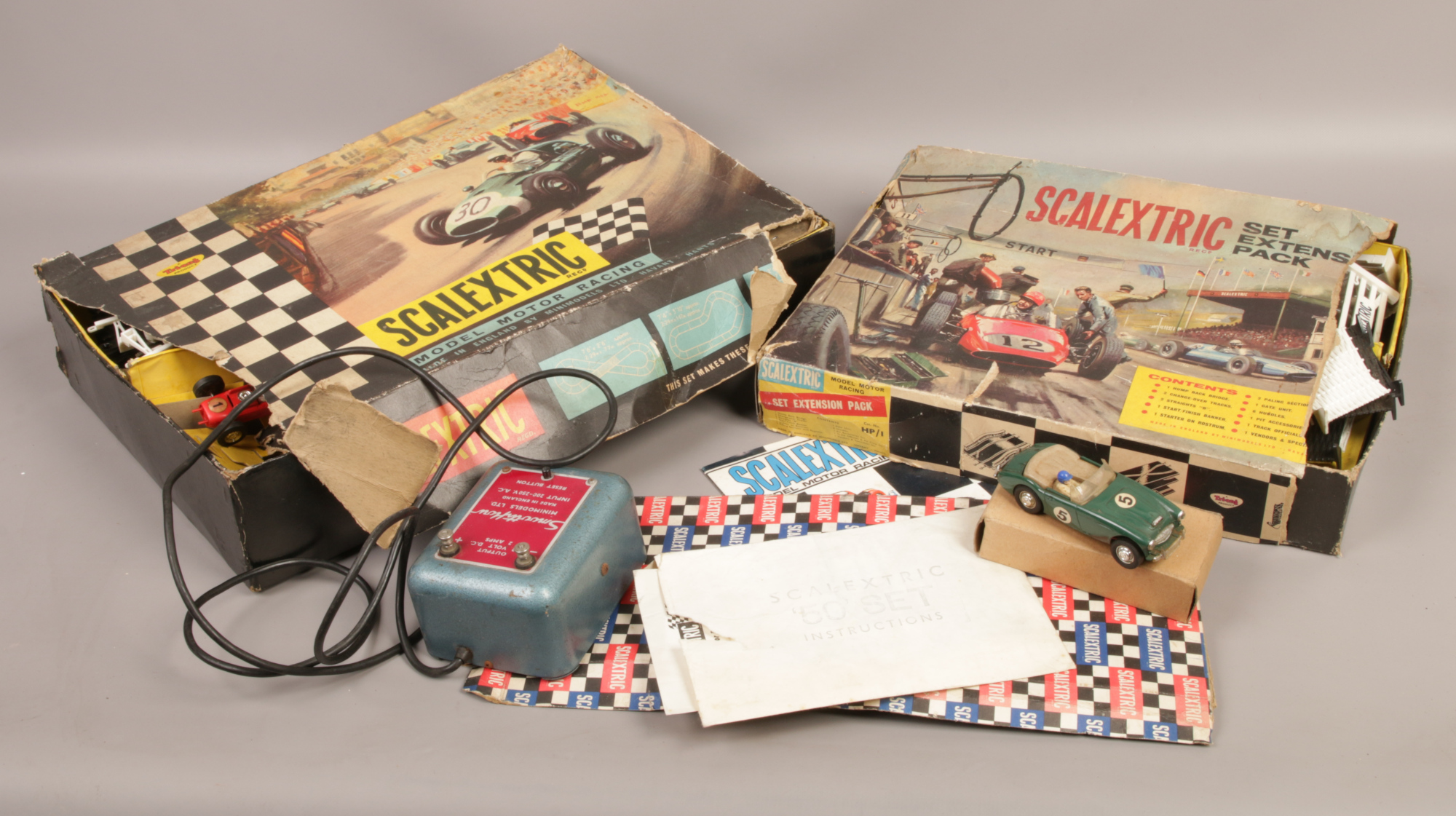 A vintage Scalextric model motor racing set.