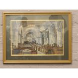 Alexander Ballingall (Exh 1880-1890) framed watercolour St Cuthberts Church interior, signed 32cm