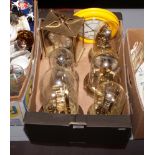 A box of clocks to include glass dome torsion examples, Metamec wall clock etc.