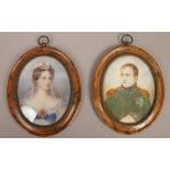 A pair of late 20th century ivory portrait miniatures of Emperor Napoleon bonaparte and Josephine in