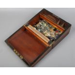 A Victorian walnut box and assorted costume jewellery, collectibles and watches etc.