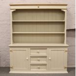 A painted pine farmhouse dresser painted in Farrow & Ball French grey eggshell H 194cm x W 165.5cm x