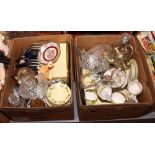 Two boxes of miscellaneous to include silver plate, glass decanters, ceramic teawares etc.