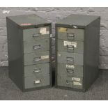 Two Bisley steel office five drawer filing cabinets.