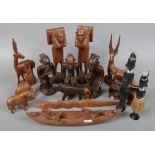 A collection of African carved wooden figures.