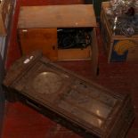 A boxed electric Singer sewing machine along with an Edwardian wall clock.