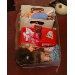 A box of dolls to include Barbie etc and a Steffi Love Jeep and horse trailer.