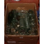 A box of vintage glass storage bottles / vessels to include brewery, medical etc.