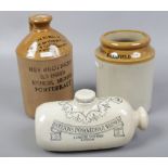 Three pieces of advertising stoneware to include Doulton's improved foot warmer, Pickard Mansfield