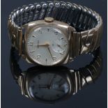 A gentleman's 9ct gold cased Vertex manual wristwatch on gold plated expanding strap with applied