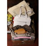 A box of assorted handbags including designer labels, Ted Baker and leather etc.