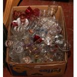 A box of glasswares, tumblers, shot glasses, bowls etc.