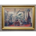 A gilt framed print floral interior scene.