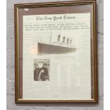 A framed editorial The New York Times Titanic News.