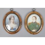 A pair of late 20th century ivory portrait miniatures of Emperor Napoleon bonaparte and Josephine in