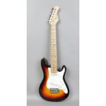 An elevation electric guitar in the Stratocaster style with Sunburst tobacco body.