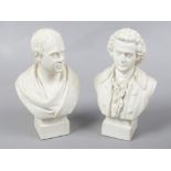 Two Parian busts by Robinson and Leadbeater, Sir Walter Scott and Wolfgang Amadeus Mozart. (Height