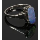 An Art Deco 9ct white gold ring set with an opal doublet, size M.