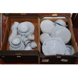 Two boxes of Johnson Brothers Greydawn blue dinnerwares.