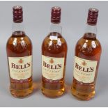 Three bottles of Bells Scotch Whisky full sealed 1 litre.