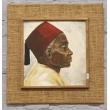 Lynne Williams (British C20th) framed oil on board, portrait profile of a Moroccan man wearing a