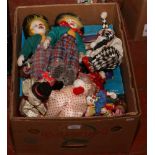 A box of mostly bisque head clowns to include boxed examples etc.