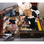 Two boxes of miscellaneous to include books, dolls, Christmas decorations etc.