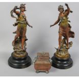 After L & F Moreau (French) a pair of bronzed spelter figures titled La Perte and La Fortune (Height