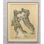 After Vladimir Tretchikoff (1913-2006) large framed print, The Fighting Zebras, signed and dated