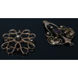 A 9ct gold openwork black enamel and solitaire diamond pendant and another Edwardian style 9ct