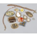 A quantity of vintage brooches to include cameo, agate examples etc.