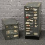 A Bisley steel office three drawer filing cabinet and a similar ten drawer example.