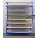 A pair of large four tier garage workshop shelves, 153cm wide.