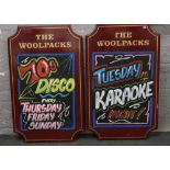 The Woolpacks, two pub advertising signs.